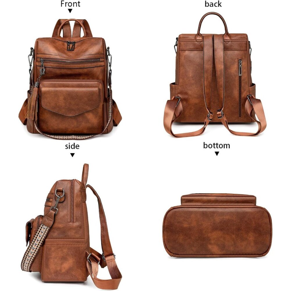 Chic Brown Leather Multi-Functional Backpack & Sh… - image 6